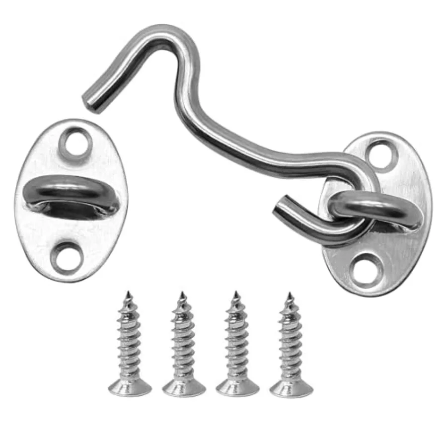 

4 Pack 3" Hook and Eye Gate Latch, Stainless Steel Rust-Resistant Barn Door Lock Cabin Hooks for Gate Shutters Window Slide Bar