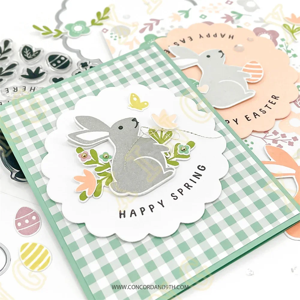 Metal Cutting Dies and Clear Stamps Spring Bunny Garden Path Scrapbooking Craft Supplies DIY Make Photo Album Mould Embossing