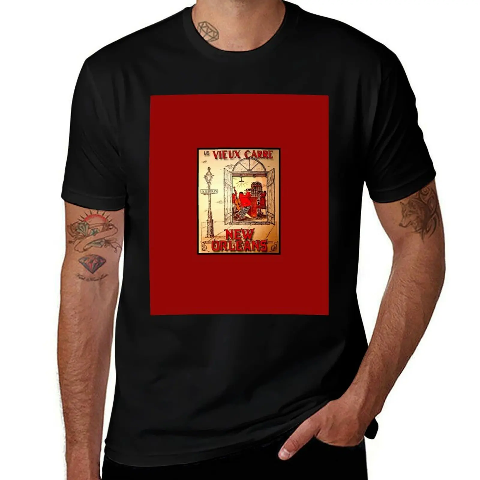 NEW ORLEANS: Vintage Mardi Gras Jazz Advertising Print T-Shirt customizeds new edition baggy shirts sweat outfits for men