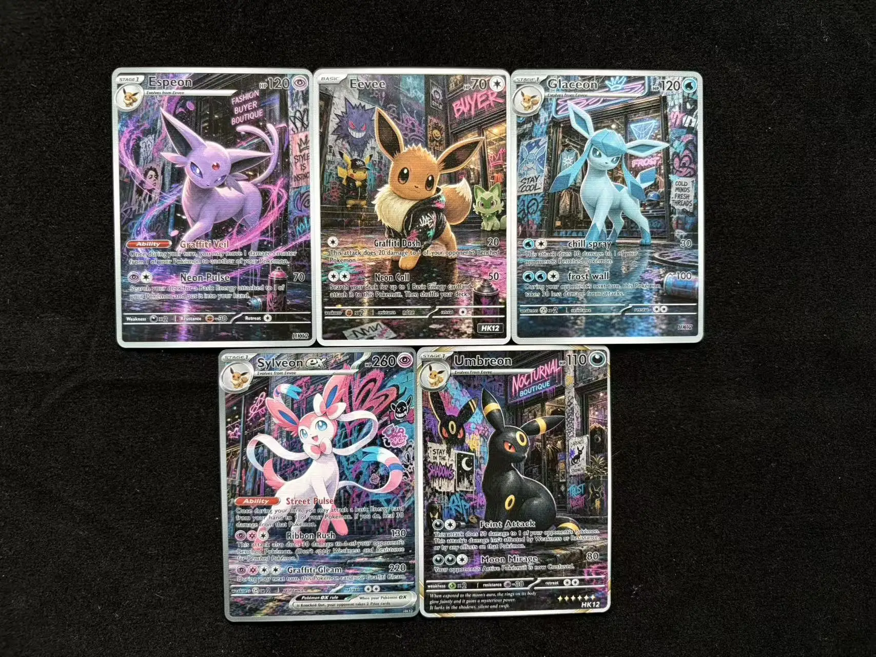Neonolution Street PTCG Cards Set - Holo Rare Collection with Espeon Eevee Glaceon Sylveon Umbreon for PKM DIY Gift