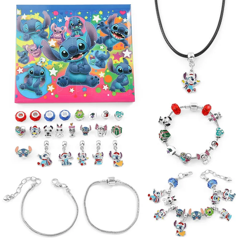 

Stitch Mickey Christmas Advent Calendar Disney Bracelets 24 Days Xmas Countdown Calendar Diy Jewelry Making Kit For Girl Gift