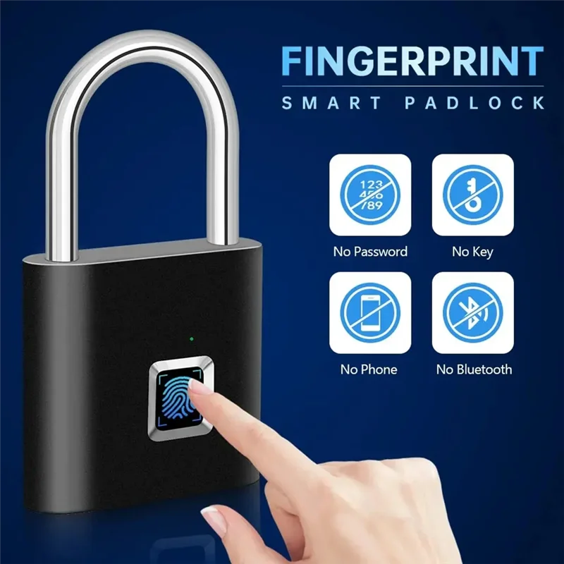 

B04B-Keyless USB Charging Fingerprint Lock Smart Padlock Waterproof Door Lock Portable Anti-Theft Padlock