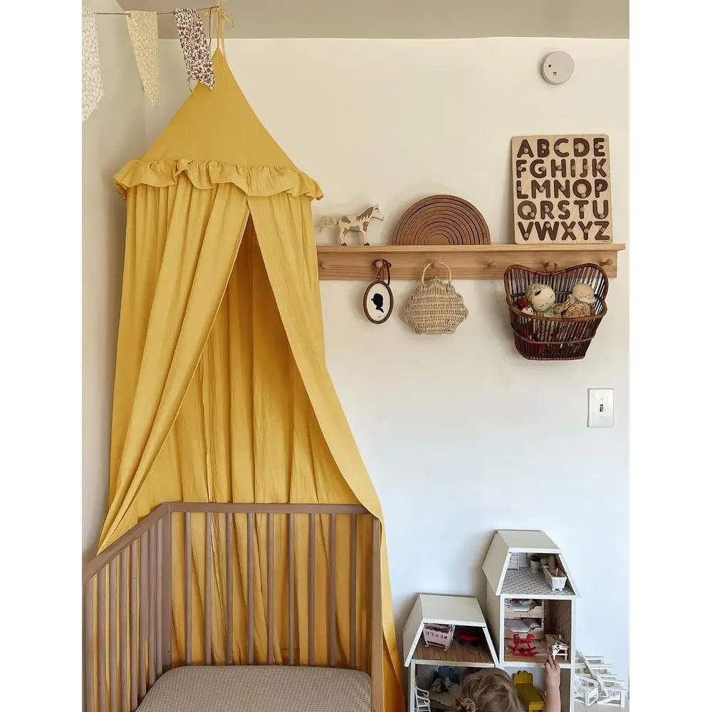 

Kids Bed Canopy with Ruffles Cotton Hanging Tent Frills Curtain Net for Baby Nursery Room Children Reading Nook Decor