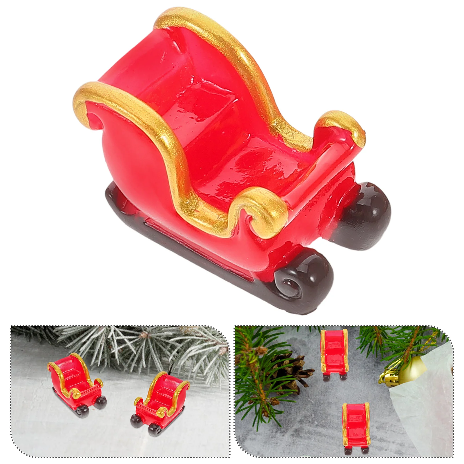 

4pcs Mini Christmas Sleigh Resin For Holiday Decor Tabletop Ornament Christmas Tree Hanging Xmas Sled Decoration Party Favors
