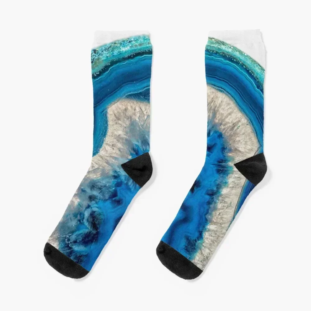 blue green agate slice Socks floor funny gifts basketball Socks Girl Men's