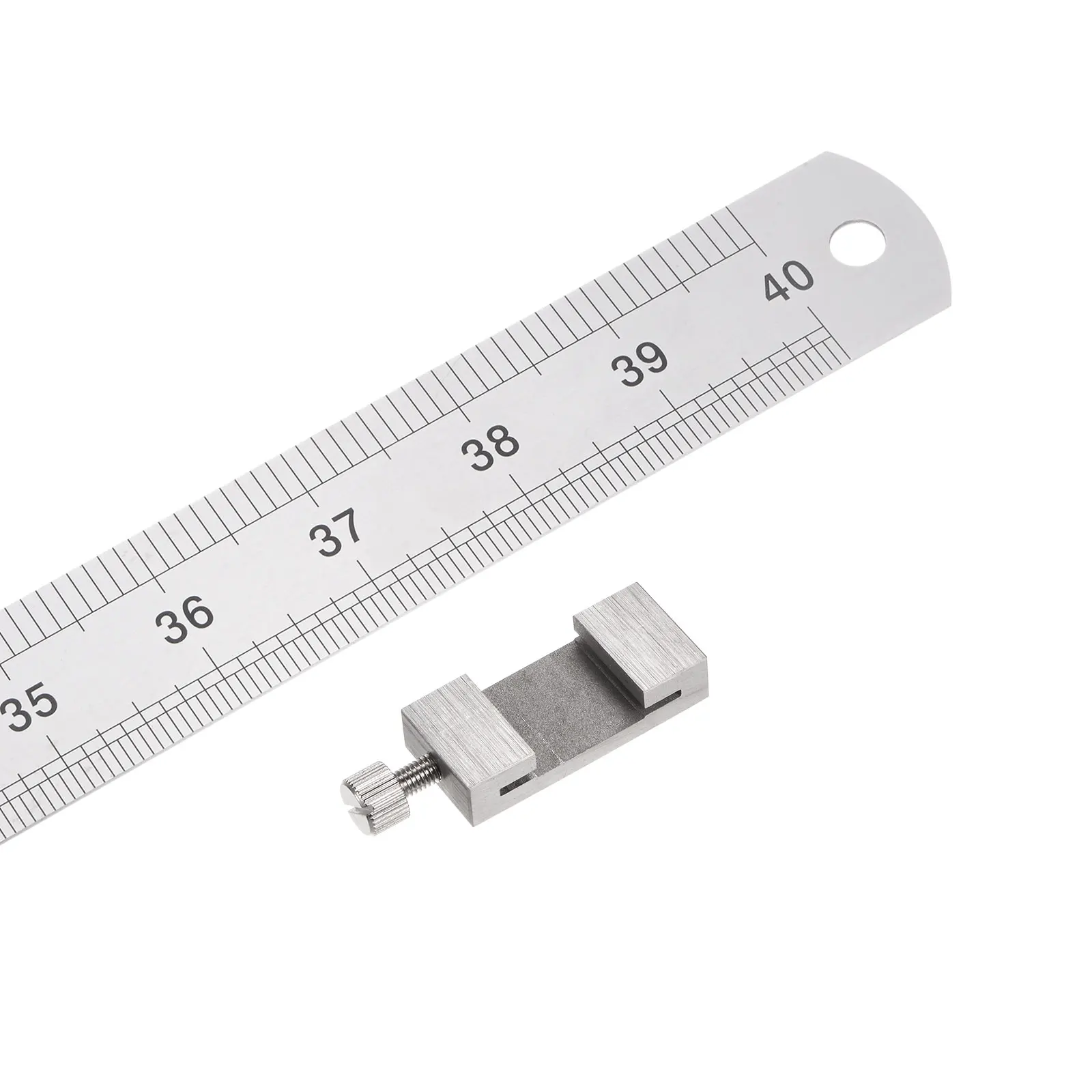 2in1 Stainless Steel Ruler with Scriber Block 100cm/40" Metric and Inch Metal Ruler with 33mm Long Brass Locating Vernier Slider