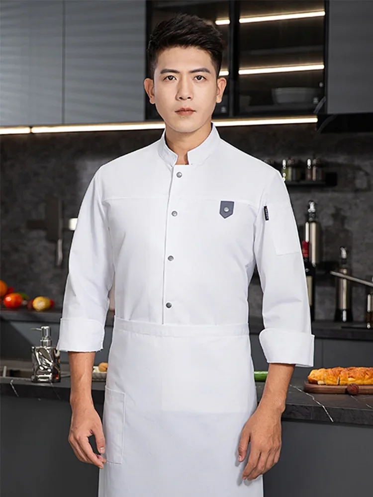 สีเทา Chef แจ็คเก็ตแขนยาวร้านอาหาร Waiter Uniform โรงแรมห้องครัว Catering สีดํา Cook เสื้อผ้าเบเกอรี่ Overalls Tops และผ้ากันเปื้อน