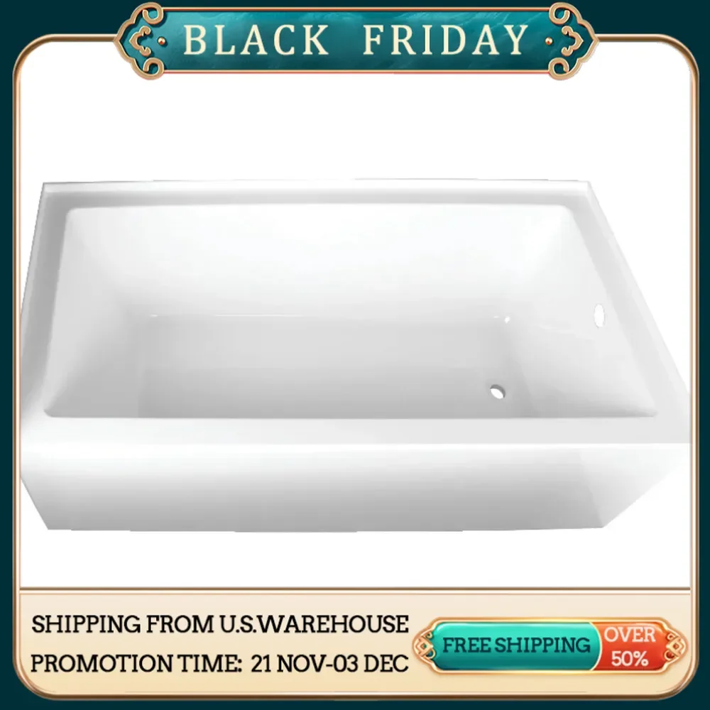 66-Inch Acrylic 3-Wall Tub with Right Hand Drain, White 66