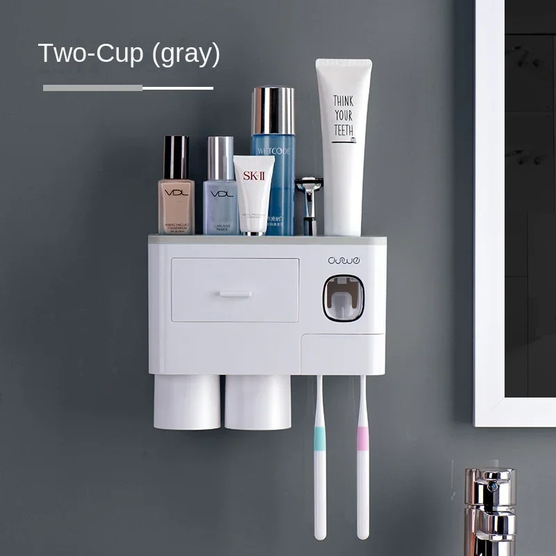 Toothbrush Bathroom Accessories Set Wall Mount Storage Rack Toiletries Storage Toothpaste Dispenser with Cup  Mug Holder Rack