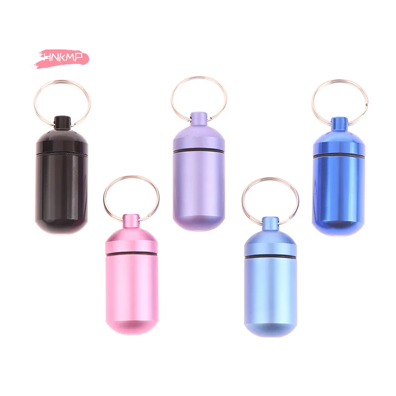H-Portable Mini Travel Pill Medicine Box Case Waterproof Container Keychain Capsule Bottle Key Ring Chain First Aid Medicine Box