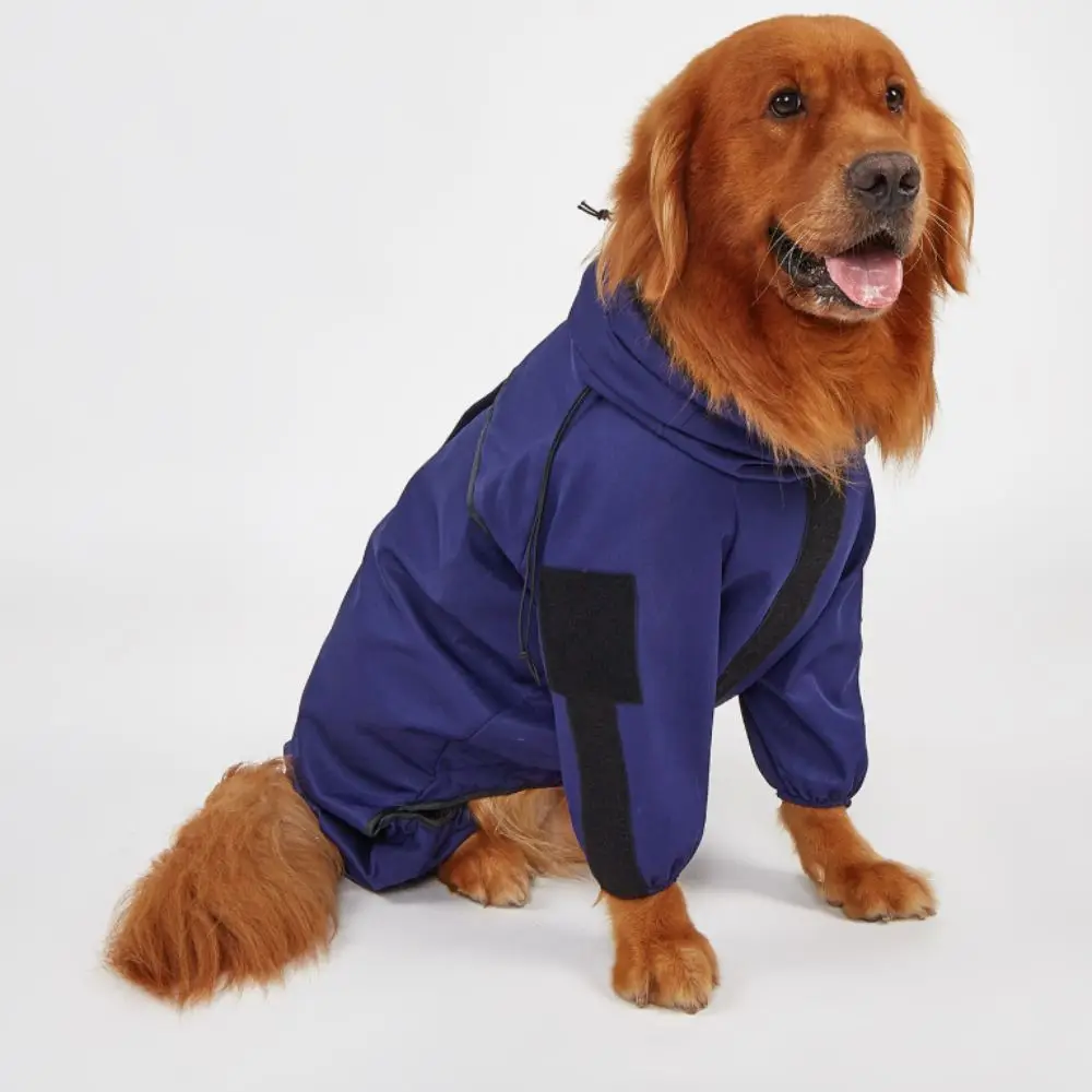 

Fashion Reflective Large Dog Raincoat Waterproof with Hoodie Pet Jacket Adjustable Drawstring Dog Jumpsuit Walking The Dog