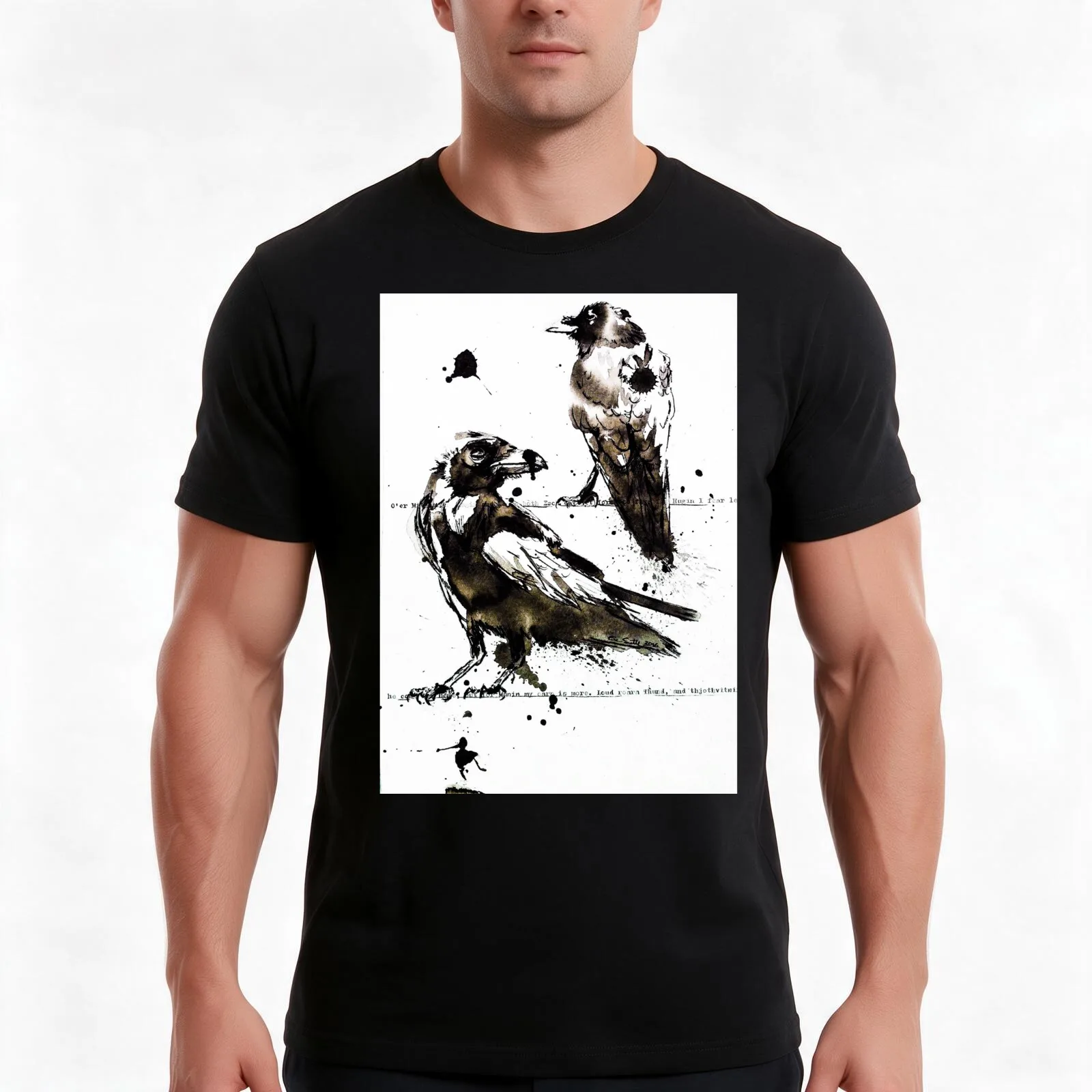 Hugin & Munin T-Shirt, Summer Casual Cotton Tee, Oversized Streetwear Tops, Vintage Graphic Print, Loose Fit Short Sleeve