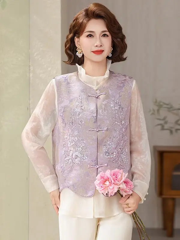 

Ele Purple Embroidered Vest Heavy Embroidery Young Sle Outerwear Spring Summer Thin Age-Defng Chinese New Sle Women...