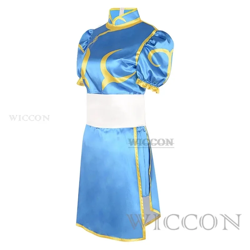 NewFighter Street Cosplay Chun Li حزام ملابس الدعاوى ألعاب أنيمي حفلة الهالوين مثير تشون لي الأزرق شيونغسام لعب الأدوار مثير co