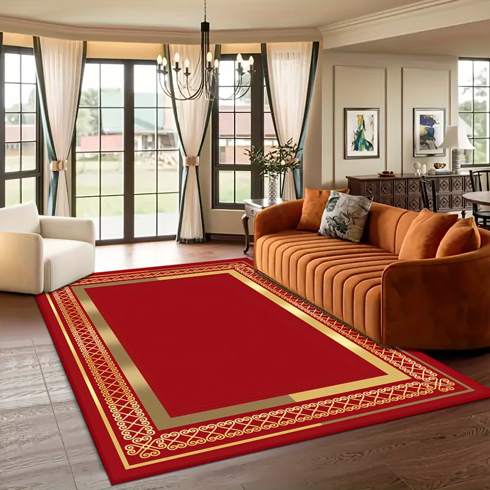 Vintage Style Golden Wave Design Floor Mat Durable Soft Touch Rug For High Traffic Living Room Entryway Use