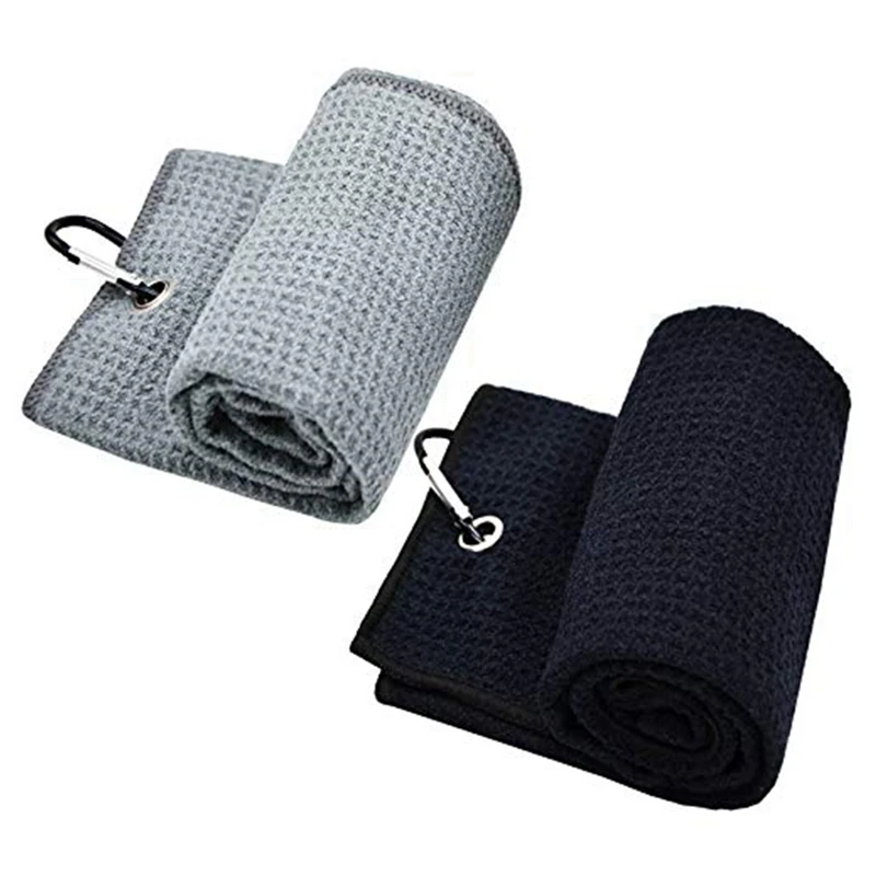 2 Pcs Sports Towel Golf Towel With Hook And Loop Three-Fold Yoga Towel For Running, Yoga, Fitness