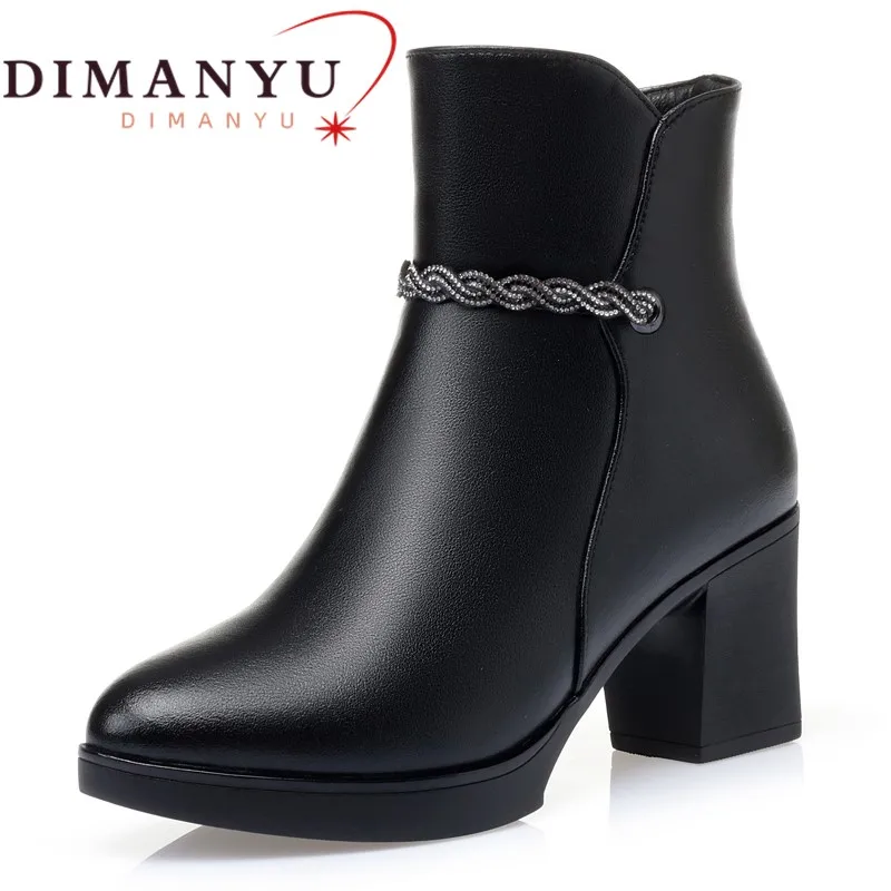 

DIMANYU Women Dress Boots Genuine Leather 2024 New Wool Ladies Winter Boots Non-slip High Heels Warm Women Snow Boots