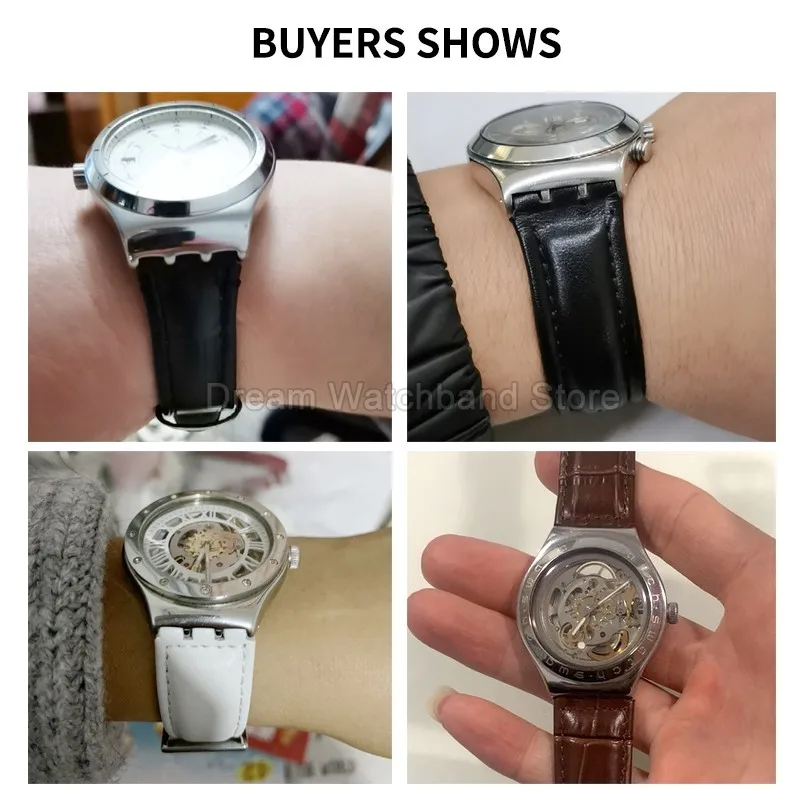 إكسسوارات ساعة مرنة ومريحة وقابلة للتنفس وصديقة للبشرة من جلد البقر الرائع لحزام ساعة سواتش الجلدي الأنيق