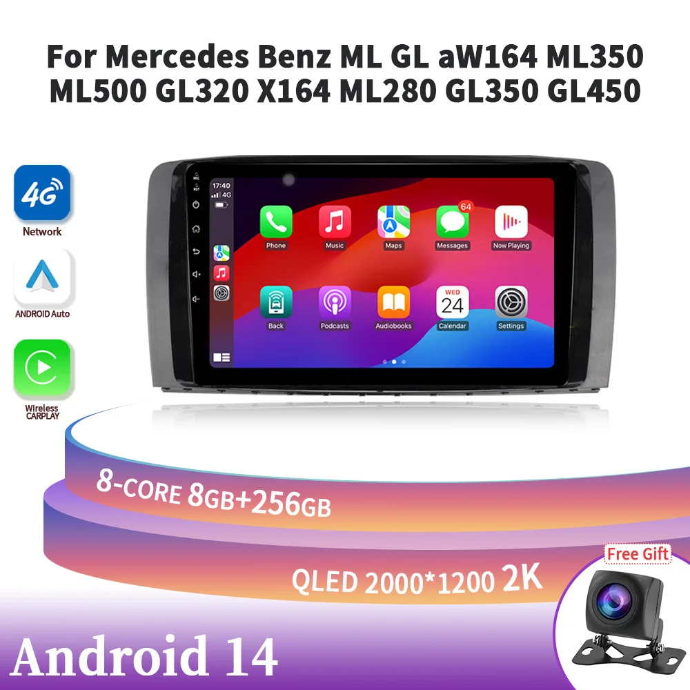 

Android 14 For Mercedes Benz ML GL aW164 ML350 ML500 GL320 X164 ML280 GL350 GL450 Auto Radio Multimedia Navigatie Stereo screen