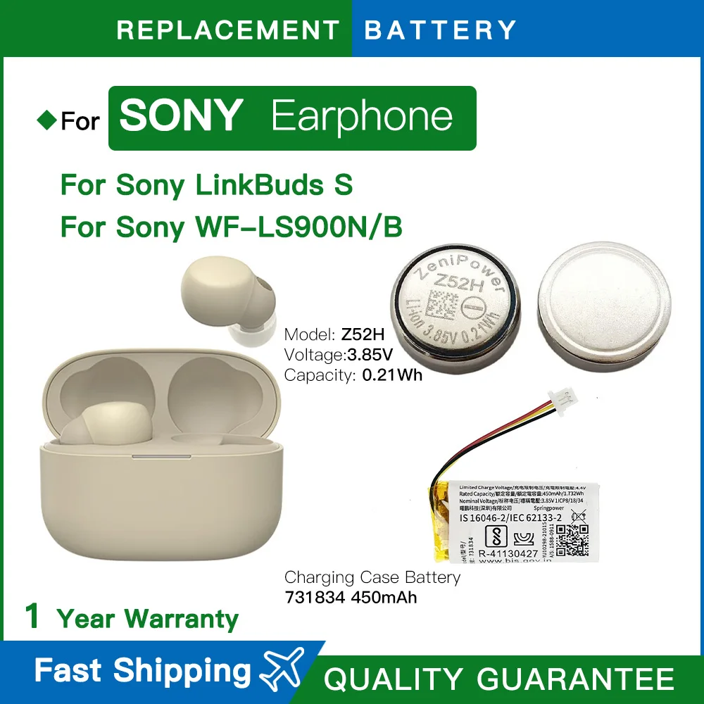 Batería genuina ZeniPower Z52H 731834 para Sony LinkBuds S WFLS900N/B auriculares verdaderamente inalámbricos estuche de carga + herramientas gratuitas