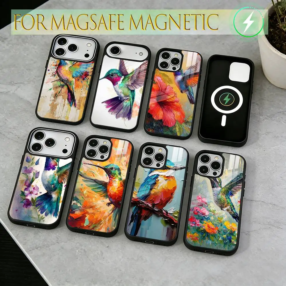 

Colorful Bird Hummingbird Phone Case For iPhone17,16,15,14,13,12,11 Plus,Pro Magnetic For Magsafe Wireless Charging