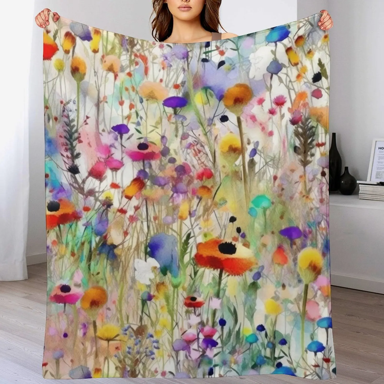La mecedora pradera de flores silvestres en acuarela más salvaje, 1 manta suave y cálida, regalo para abuelos