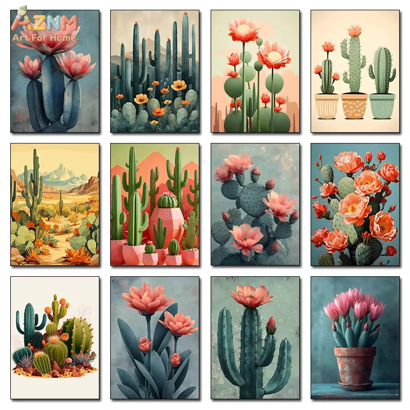 Vintage Mexican Cactus Poster Floral Moon Aesthetic Canvas Painting Prints Colourful Artwork Wall Art Picture Room Home Decor