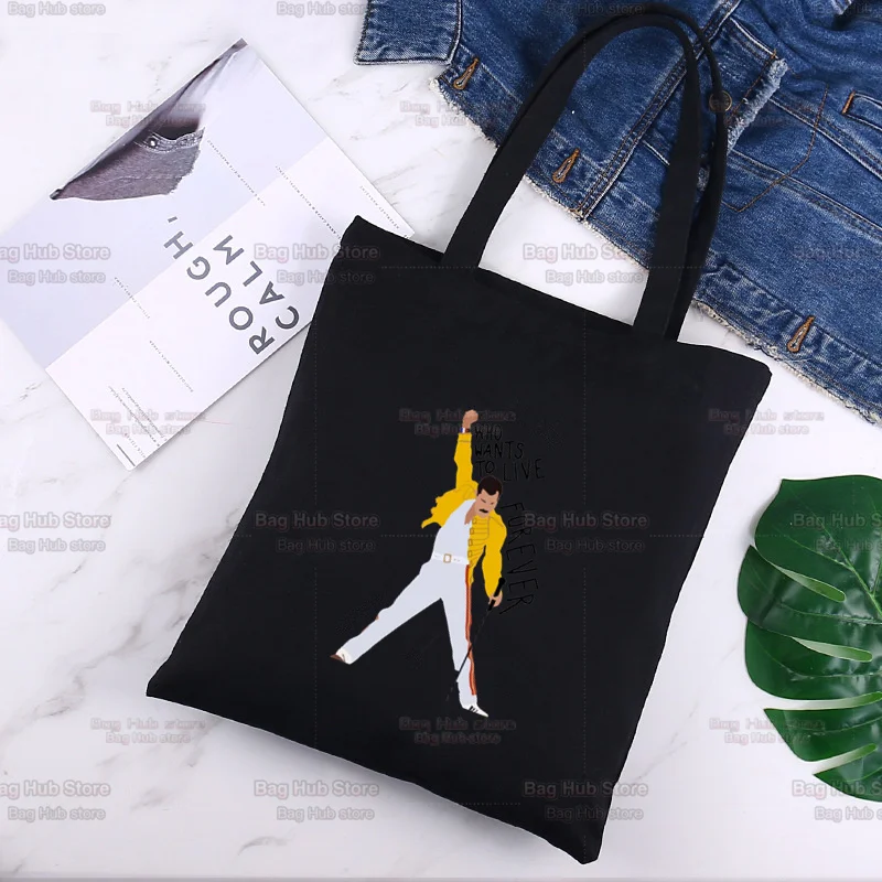 Freddie Mercury The Queen Band Graphic Rock Cute Cartoon Canvas Bag Harajuku Shopper Bag Fashion Casual Summer Shoulder Bags