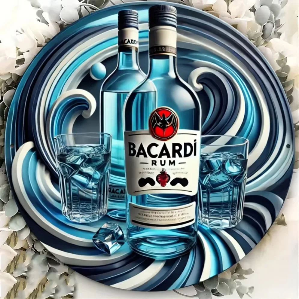 

Bacardi Rum 2D Vintage Metal Aluminum Sign - Durable Aluminum - made Decor Ideal for Patio Garden Garage Home Cafe Bar Club