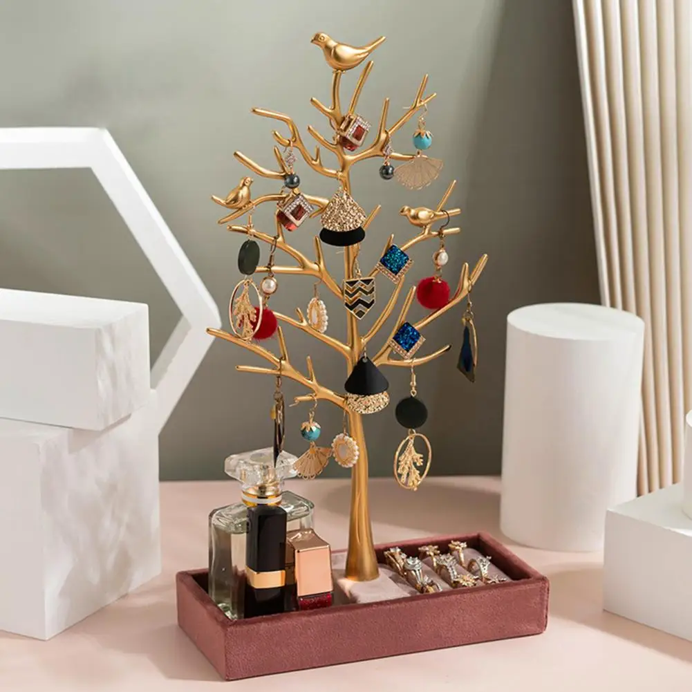 

Nordic Style Jewelry Display Shelf Large Capacity Golden Jewelry Earrings Rings Necklace Tree Display Stand Shelf