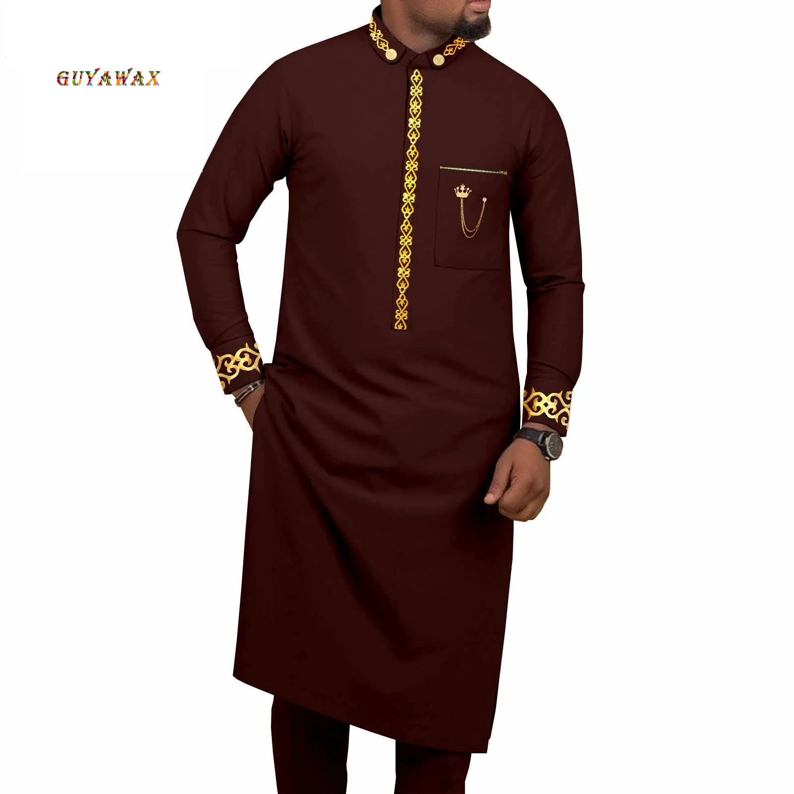 New Fashon African Clothing for Men Chains Embroidery Shirts and Pants 2Piece Set Dashiki Clothes Plus Size Kaftan Wedding Robes