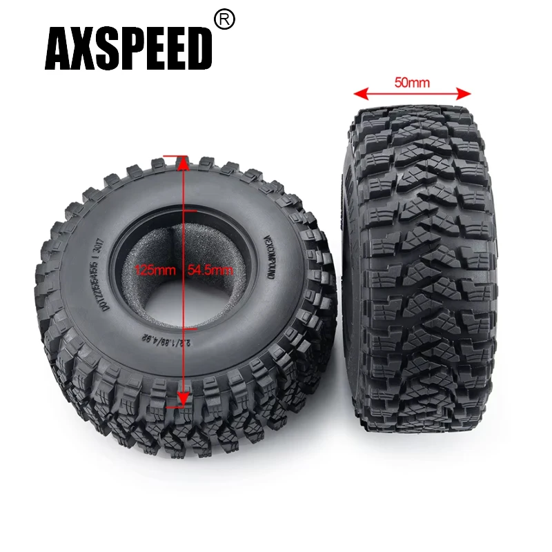 

AXSPEED 4pcs 2.2 Rubber Wheel Tires 125mmx50mm for 1/10 Axial SCX10 90046 Wraith 90053 90048 TRX4 TRX6 D90 RC Crawler Car