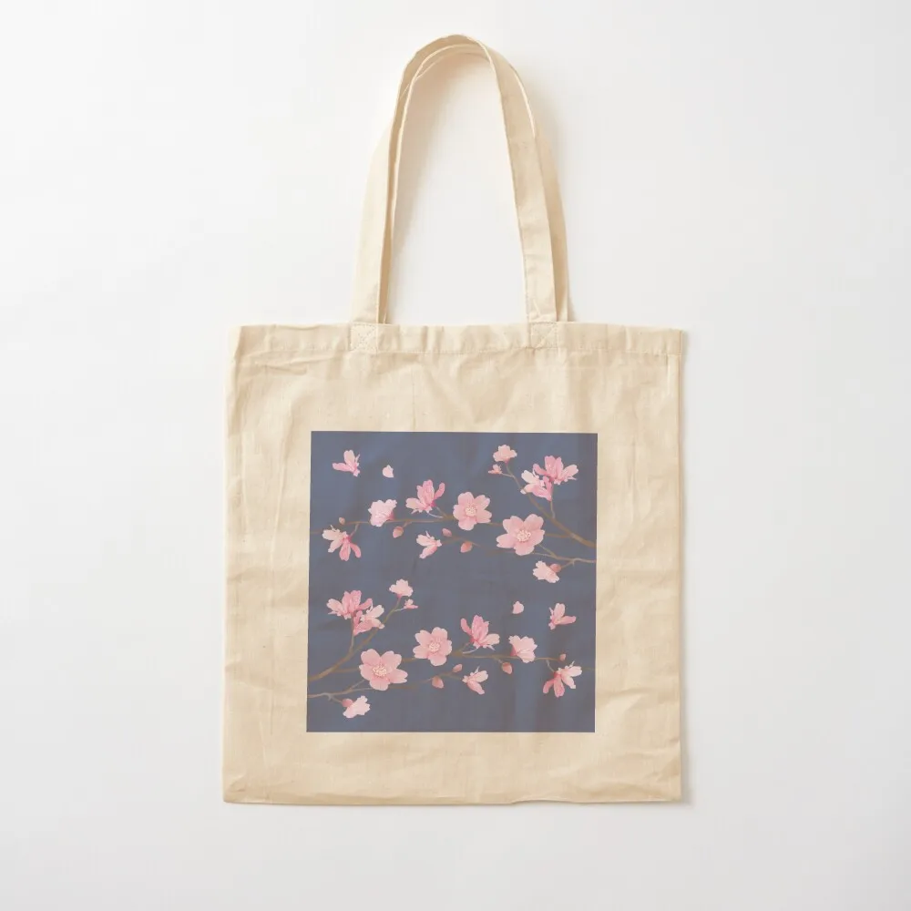 

Cherry Blossom flower plant - Denim blue Tote Bag reusable shopping bags bags luxury women Big bag women bags woman 2025