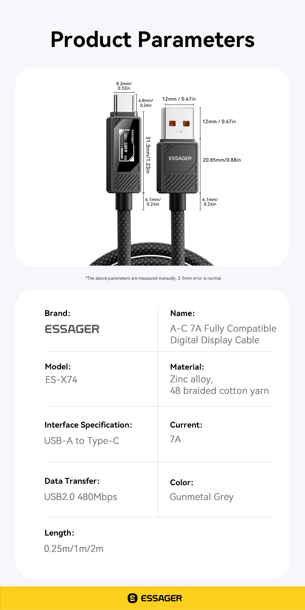 ESSAGER 100 W Typ-C-Kabel mit Digitalanzeige PD-Schnellladekabel für MacBook Pro/Air iPhone 16/15/14 iPad USB-C-Kabel – Detail 13