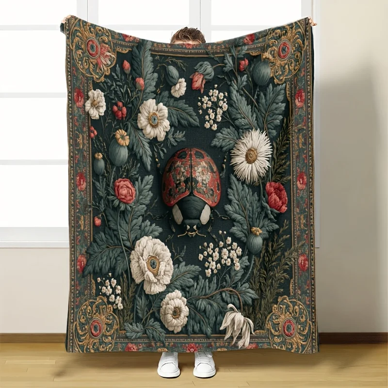 Decorative Botanical Floral Tapestry Throw Blanket Victorian Autumn Fall Renaissance Cottage Core Pattern Cozy Lap Throw