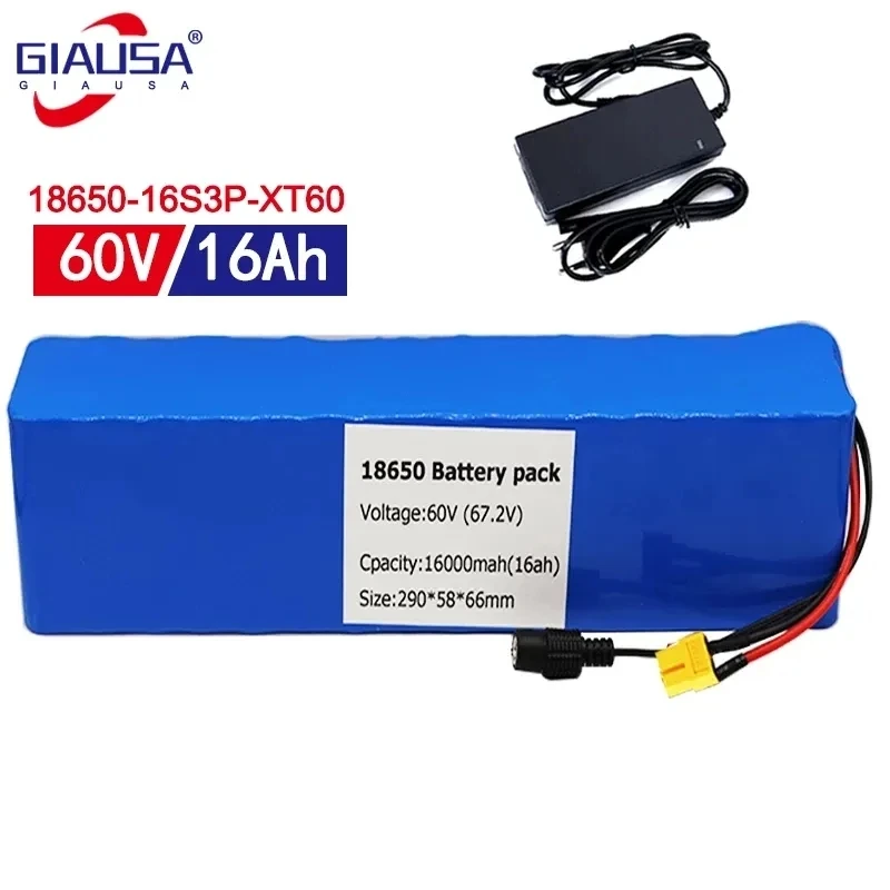 Imagem -04 - Bloco da Bateria do Li-íon para a Bicicleta Elétrica Ebike Trotinette Bms 1000w Tomada Xt60 60v 16s3p 20ah 18650 67.2v 20000mah