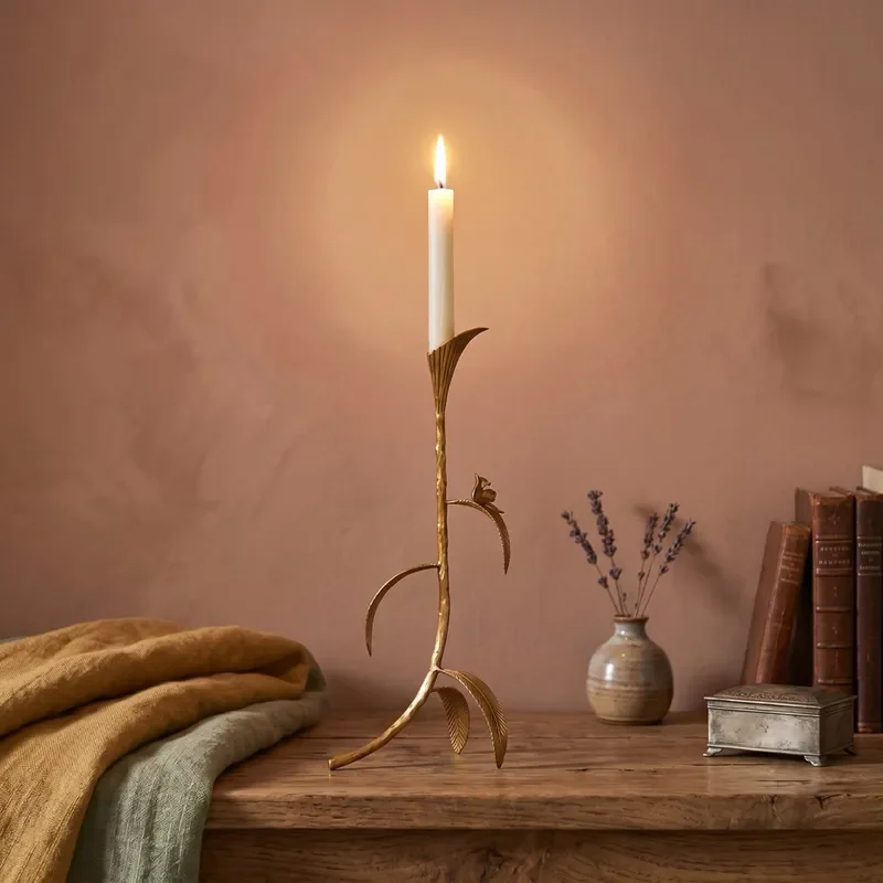 for European brass leaf shaped retro candlestick candle holder