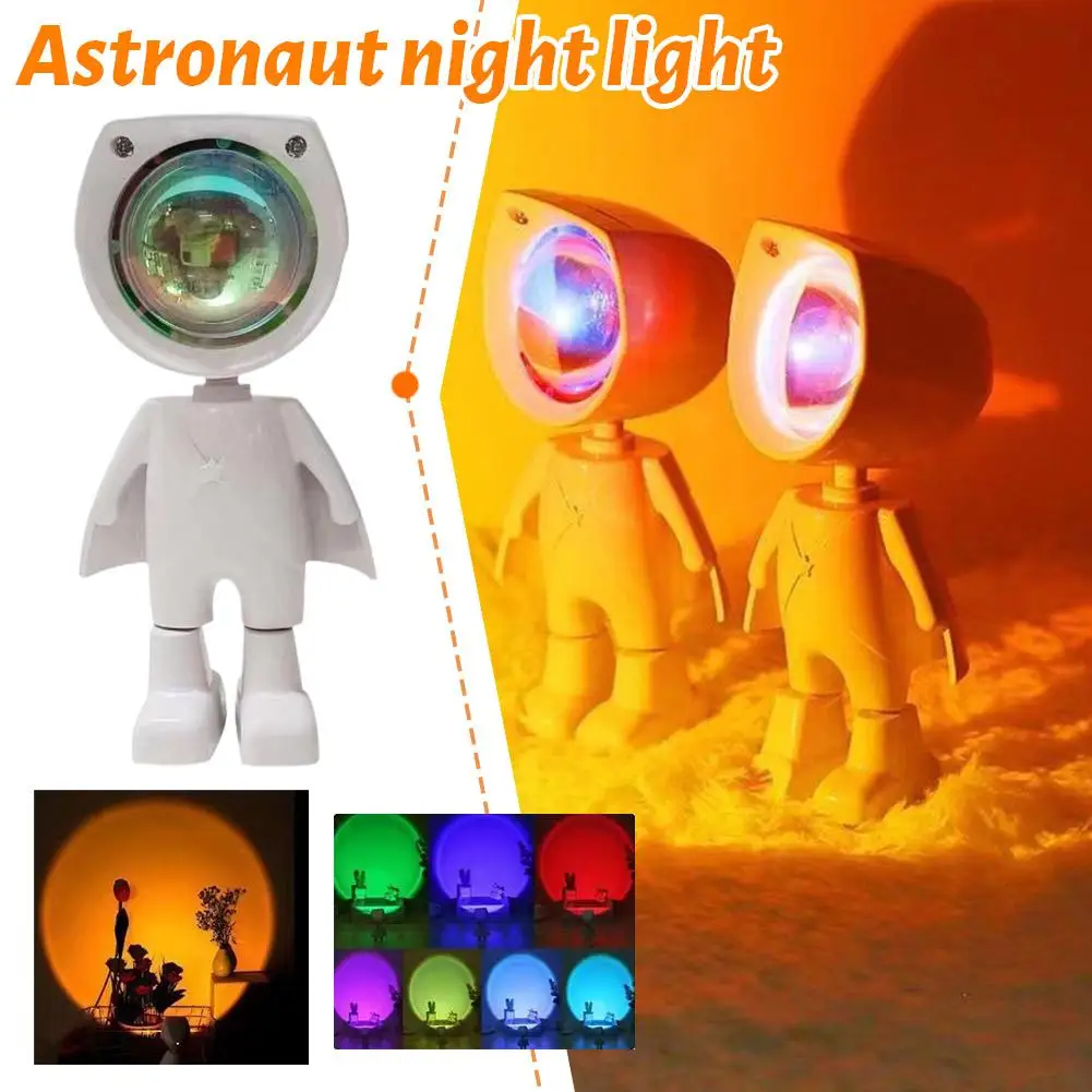 Astronaut Robot Rainbow Projection Sun Lamp Table Night Light Sunset Lamp Infinite Dimming Bedroom Atmosphere Light