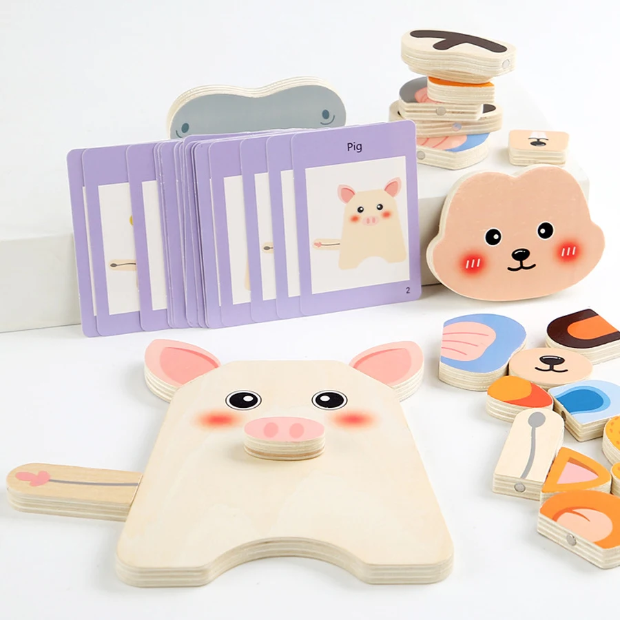 Montessori enfants bois Puzzle blocs de construction Cube 3D Animal changement visage blocs de construction logique formation Puzzle jeu