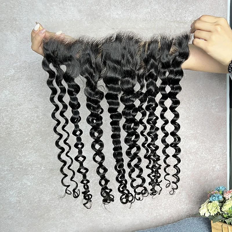 Water Wave 13x4 13x6 HD Lace Frontal Pre Plucked Small Knots Melt Skins Invisible HD Lace 100% Raw Virgin Human Hair #1B Color