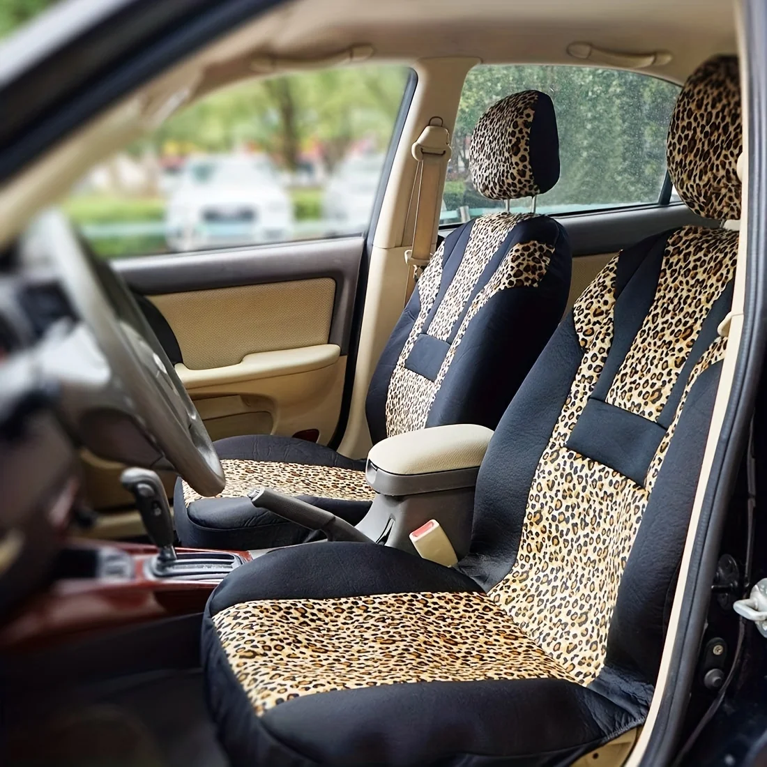 

Women Leopard Print Car Seat Cover Airbag Compatible Universal Fit SUV Truck Van Soft Velour Material Thick Spong Padded