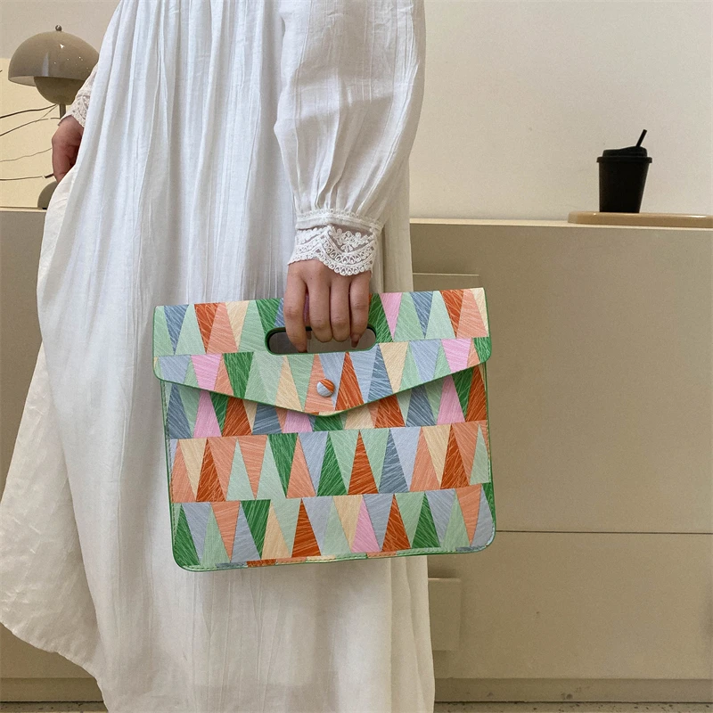 Fashion Trend Multicolor Triangle Envelope Dinner Bag Women Evening Clutches PU Leather Geometric Pattern Clutch Bag Women's Bag