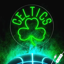 Celtics Shamrock Neon Light Dimmable Sign USB Power for Party Game Day Sports Shop Teen Bedroom Basketball Court Wall Decor Gift