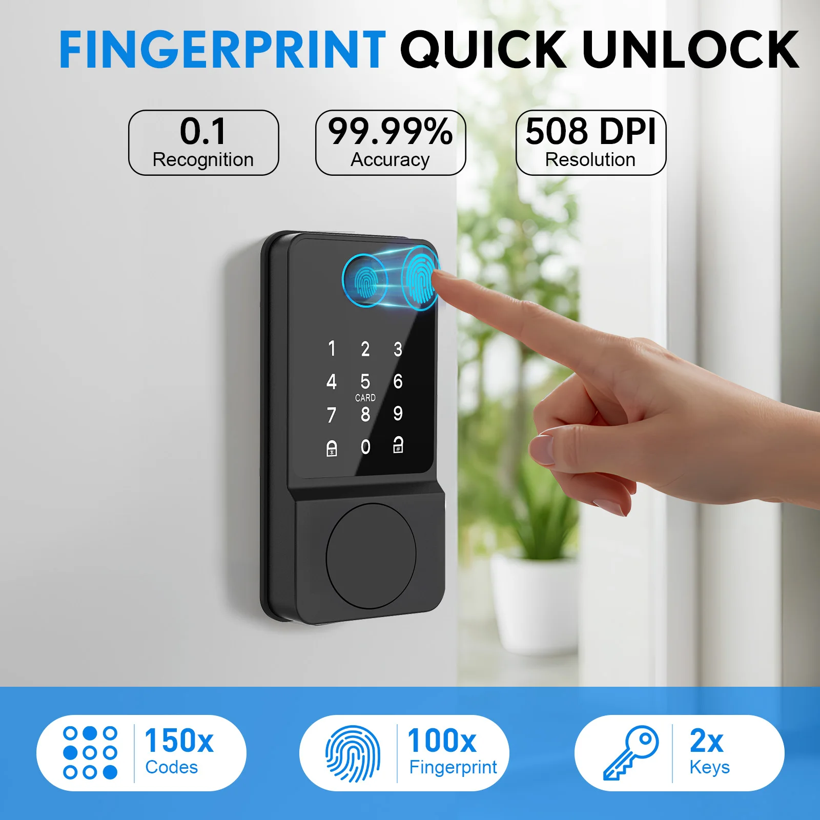 Keyless Entry Deadbolt Door Lock Smart Locks for Front Door,Auto Lock w/ APP Control & Fingerprint & Keypad Code & Card & Keys