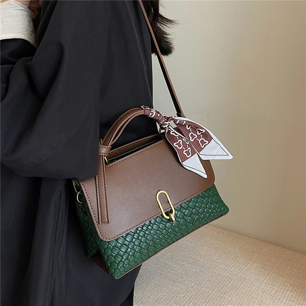 Hifashion 2 Layers Woven Pattern Small Shoulder Corssbody Bags For Women New 2024Trend Designer PU Leather Tote Ladies Handbags