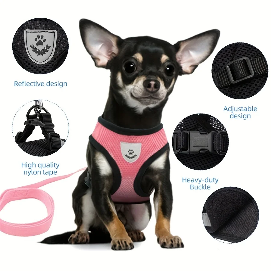 Cat Harness Adjustable, Escape-Proof Breathable Mesh with Reflective Vest 5-Foot Leash - Safe, Durable Outdoor Adventures