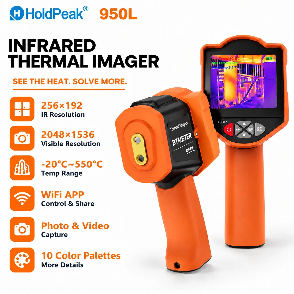 HoldPeak Handheld Thermal Imager 256x192 -20~550℃ 3.5