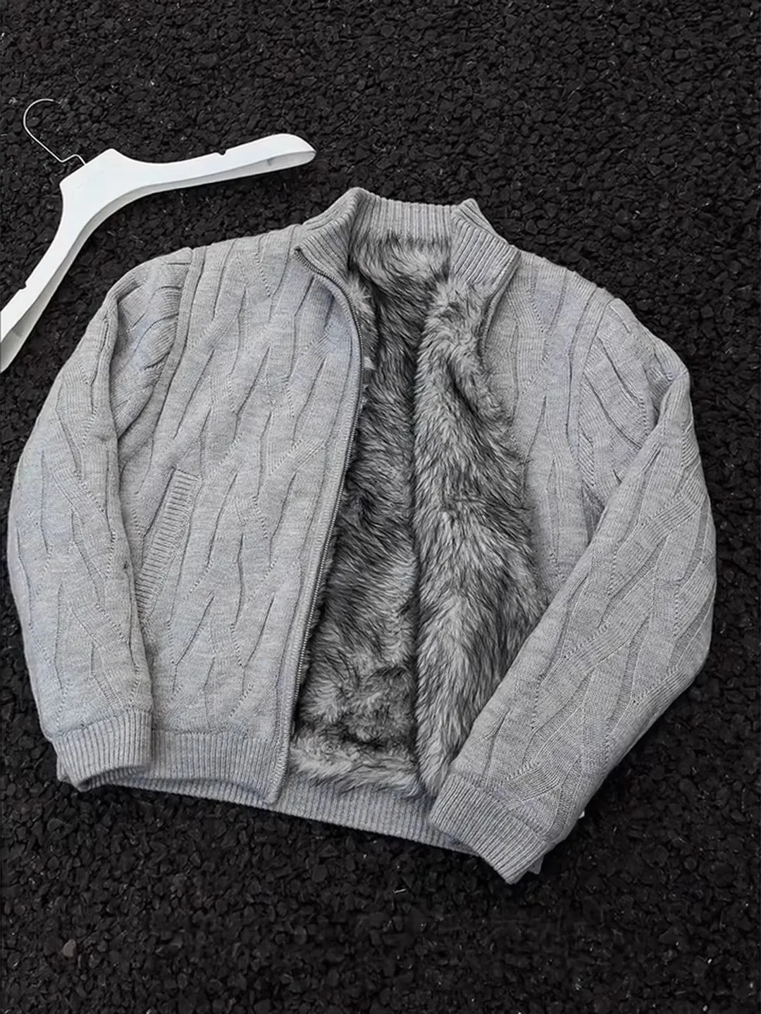 

Cleanfit Men's Fce Lined Knitwear Stand Collar Sweater American Sle Winter Heavyweight Open Cardigan Soft Medium Gauge