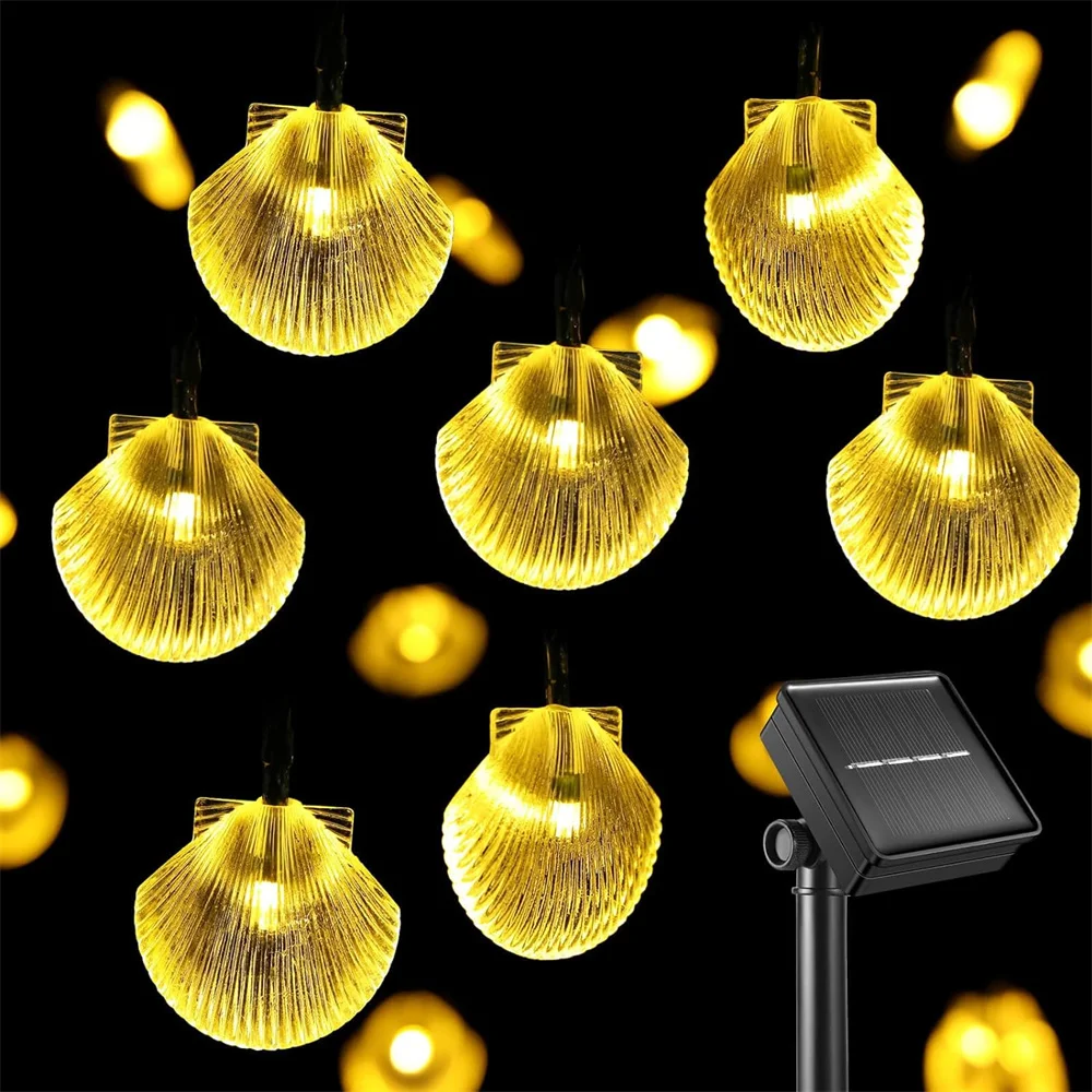 

2023 Solar String Lights Outdoor Waterproof Solar Powered Seashell String Lights for Garden Yard Patio Christmas Decorations 337