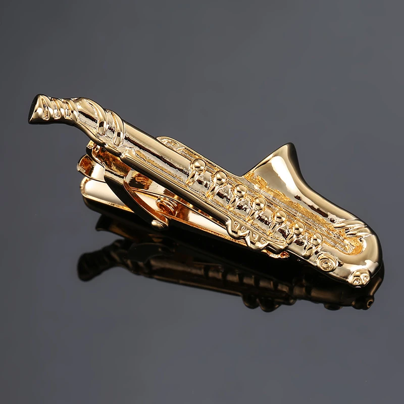 Music saxophone tie clip for men\'s wedding shirts tie pins brand new music boat anchor tie clip， manufacturer direct wholesale